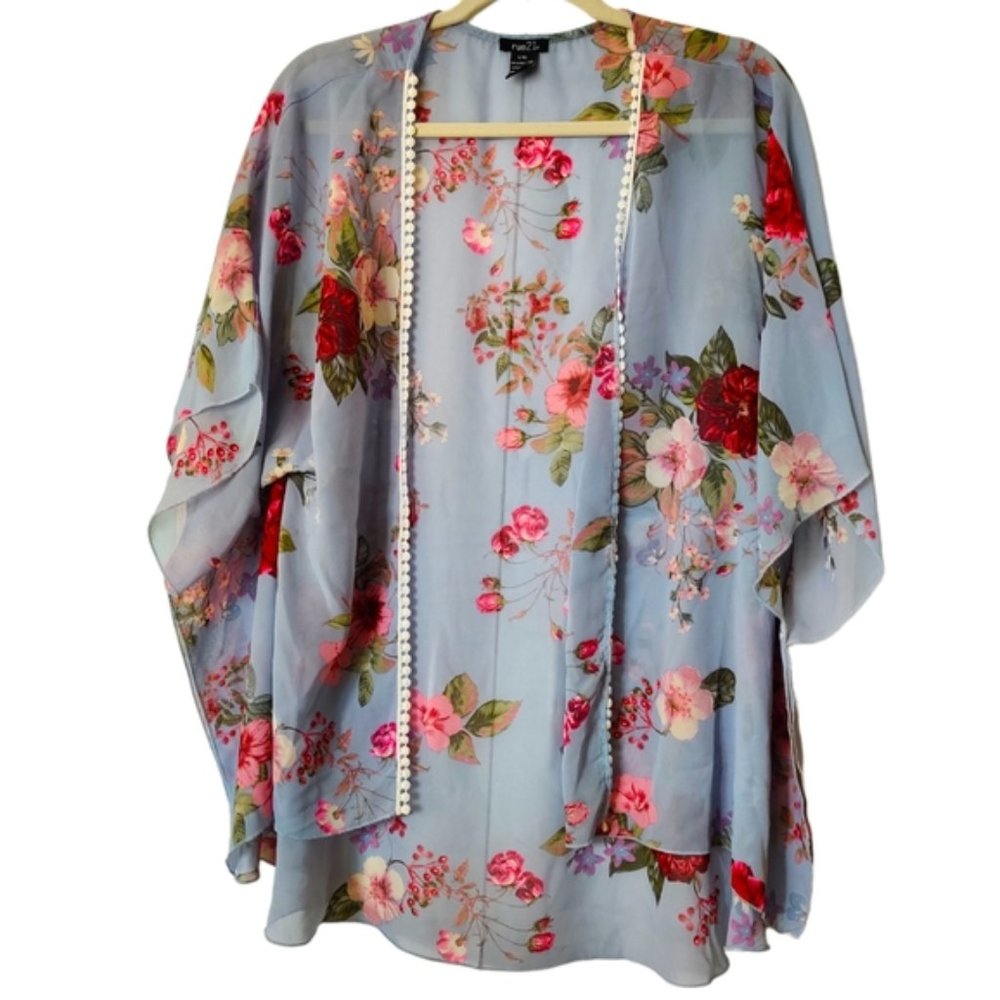 Rue21 Periwinkle Sheer Floral Lace Batwing Kimono Cover Up NWOT sz L/XL